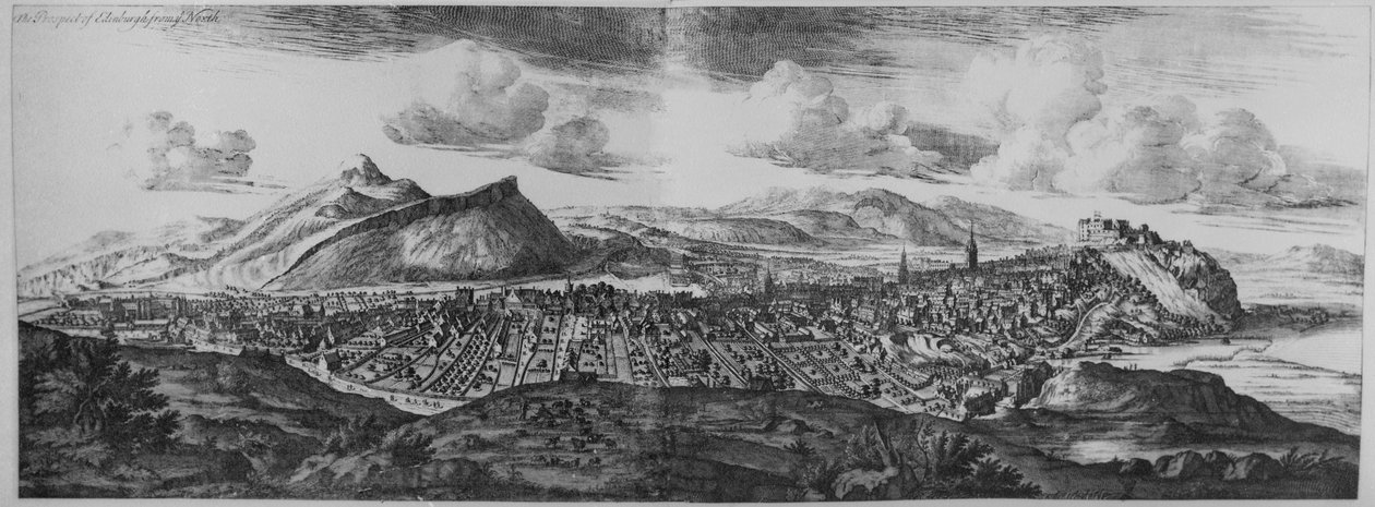 Perspektywa Edynburga z północy, z „Theatrum Scotiae”, wydanie wydane w 1719 r. (rycina) autorstwa John Slezer