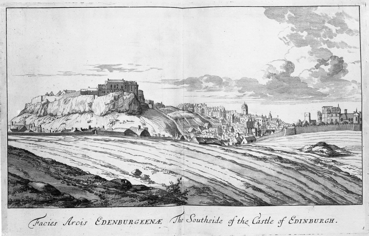 Południowa strona zamku w Edynburgu, z „Theatrum Scotiae” Johna Slezera, 1693 autorstwa John Slezer