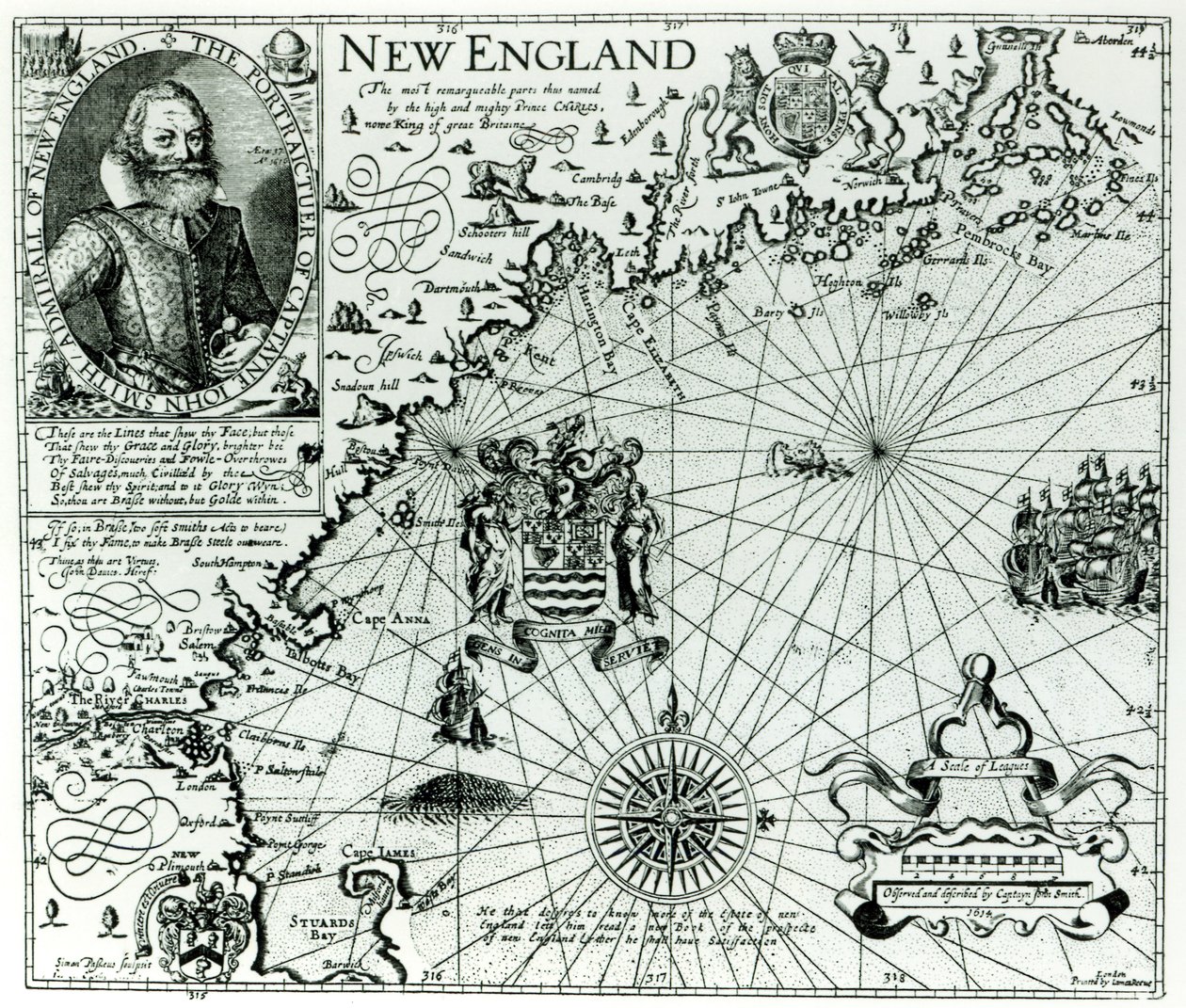 Mapa wybrzeża Nowej Anglii w 1614 r., rytowana przez Simona de Passe (1595-1647) 1616 autorstwa John Smith 2