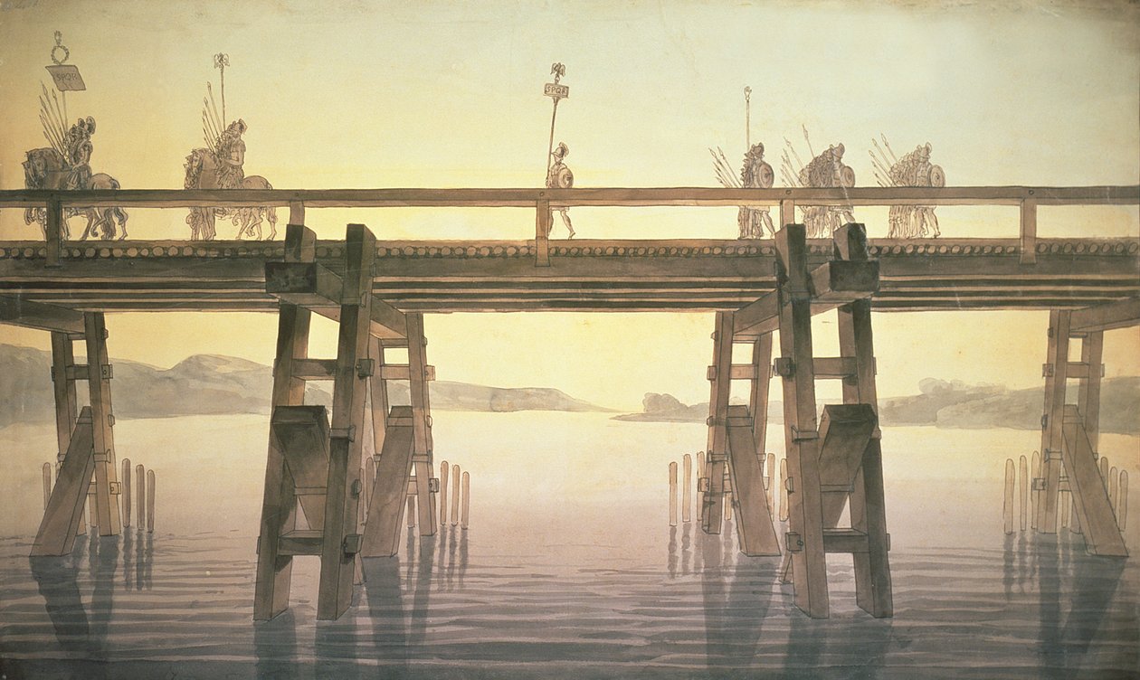 Most Cezara, 1814 (pióro i atrament z toaletą na papierze) autorstwa John Soane