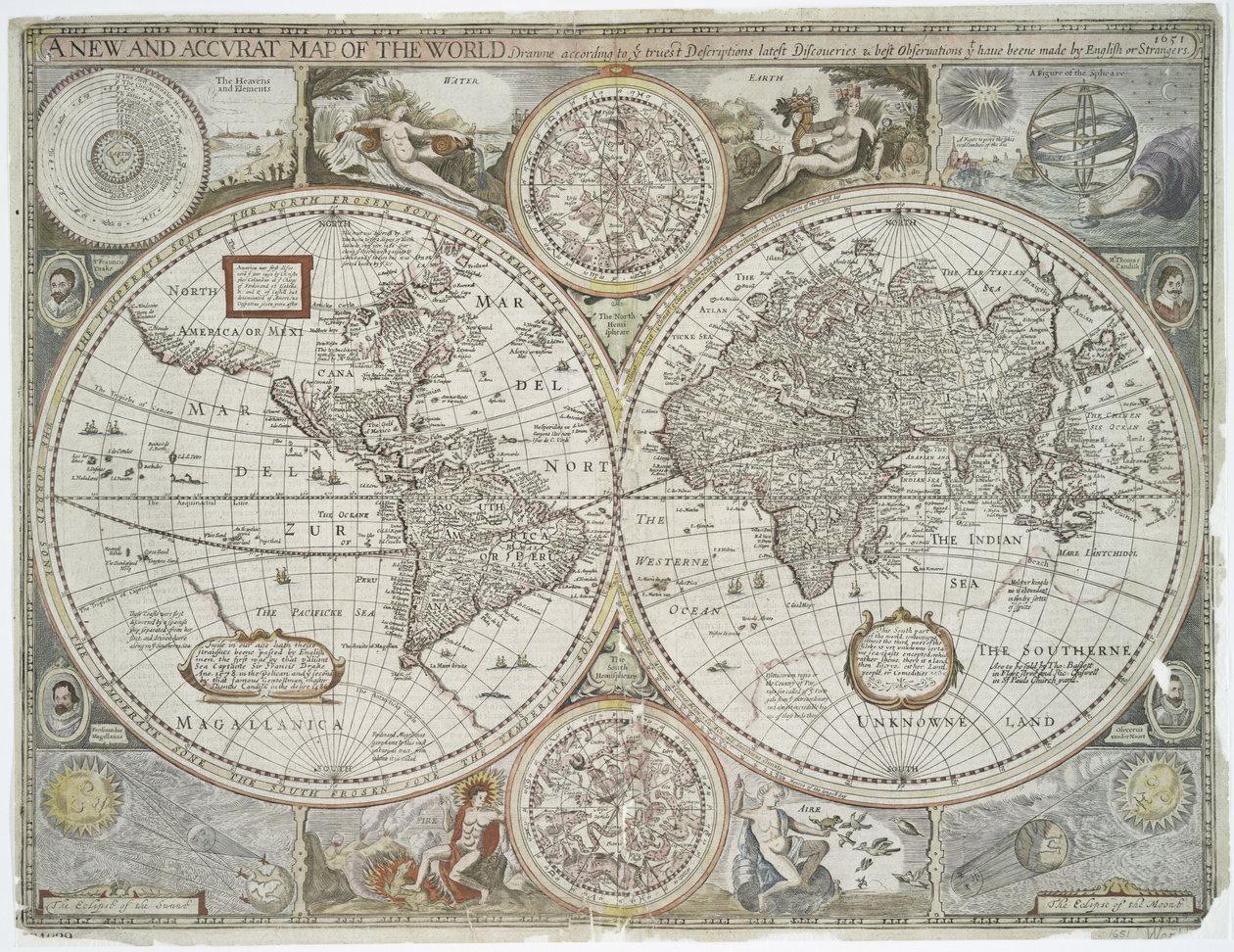 Nowa i dokładna mapa świata, 1676 r. (druk ręcznie kolorowany) autorstwa John Speed