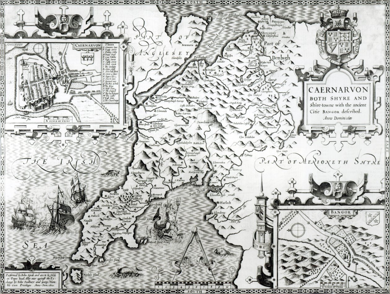 Mapa Caernarvon, 1616 autorstwa John Speed