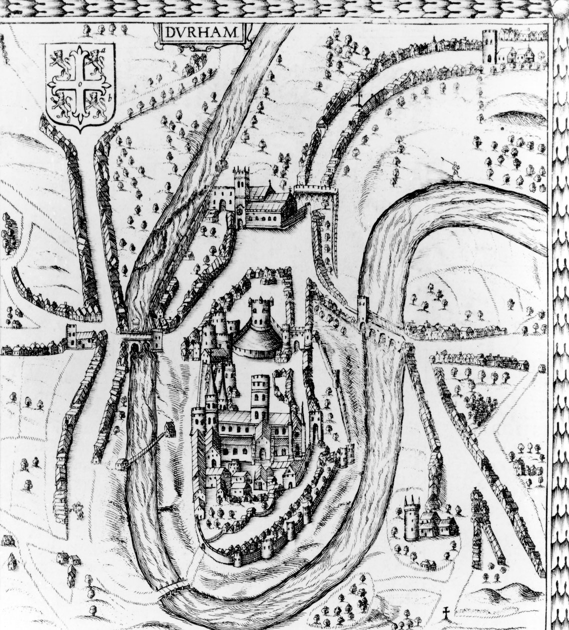 Mapa miasta Durham, c.1662 autorstwa John Speed