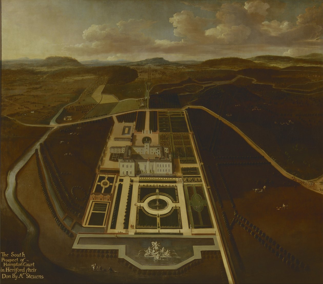 Południowy widok na Hampton Court, Herefordshire autorstwa John Stevens