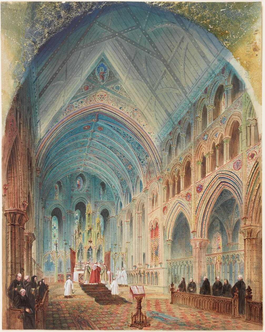 Tynemouth Priory, Interior - Conjectural Restory (kolor nadwozia, ołówek i toaleta na papierze) autorstwa John Storey