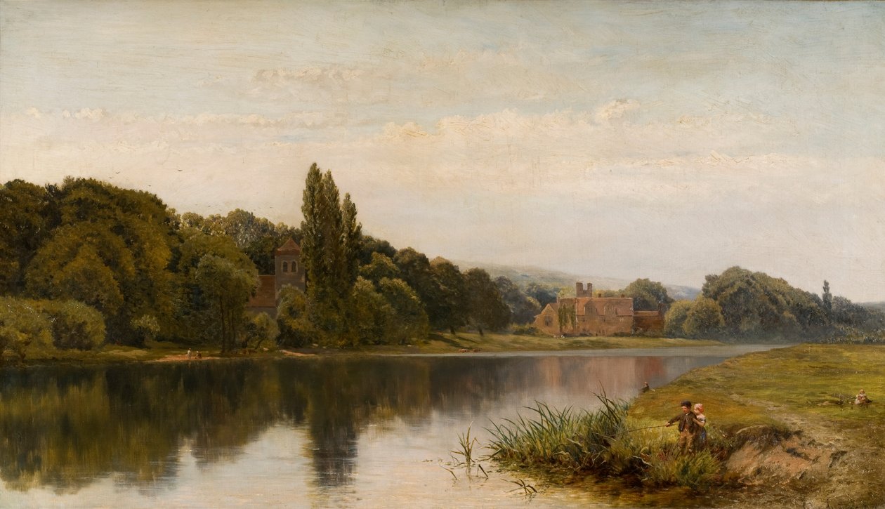 Lato nad Tamizą, kościół i opactwo Bisham, ok. 1875 r. autorstwa John Surtees