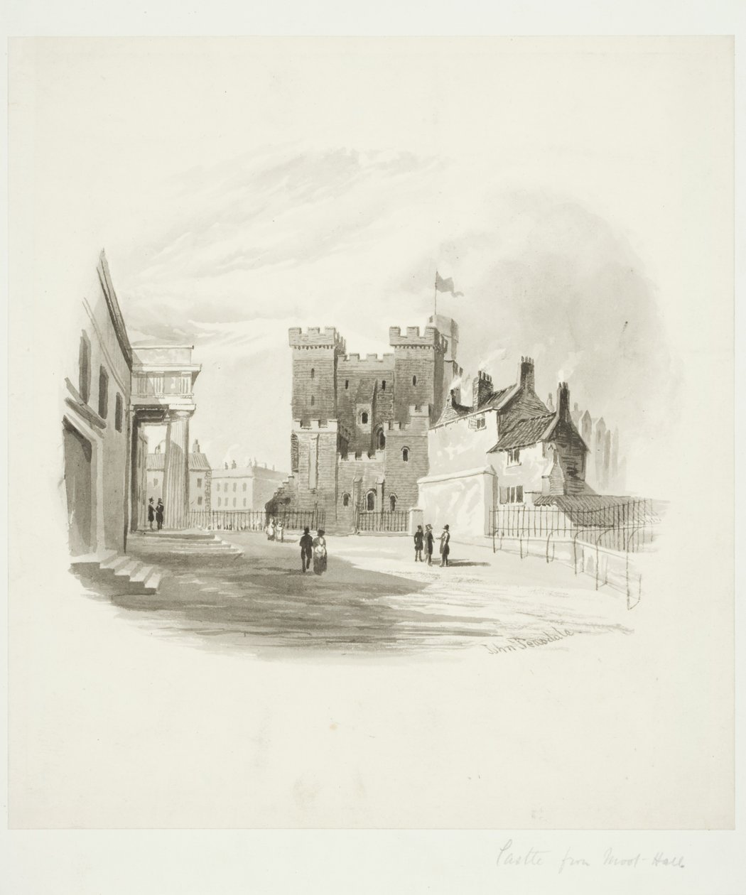 Zamek z sądu hrabstwa, Newcastle upon Tyne (akwarela na papierze (wklejona na papierze)) autorstwa John Teasdale