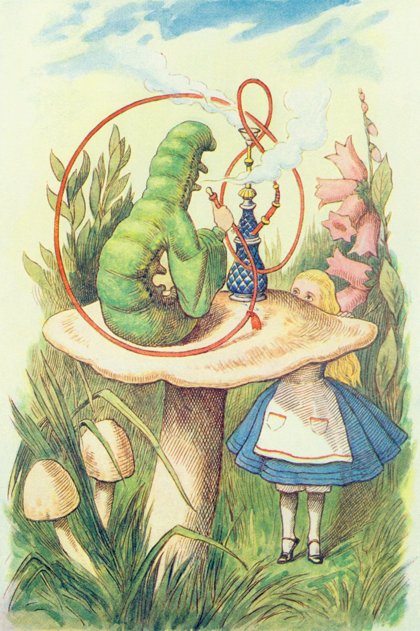 Alicja spotyka gąsienicę, ilustracja z „Alicji w krainie czarów” Lewisa Carrolla (1832-9) autorstwa John Tenniel