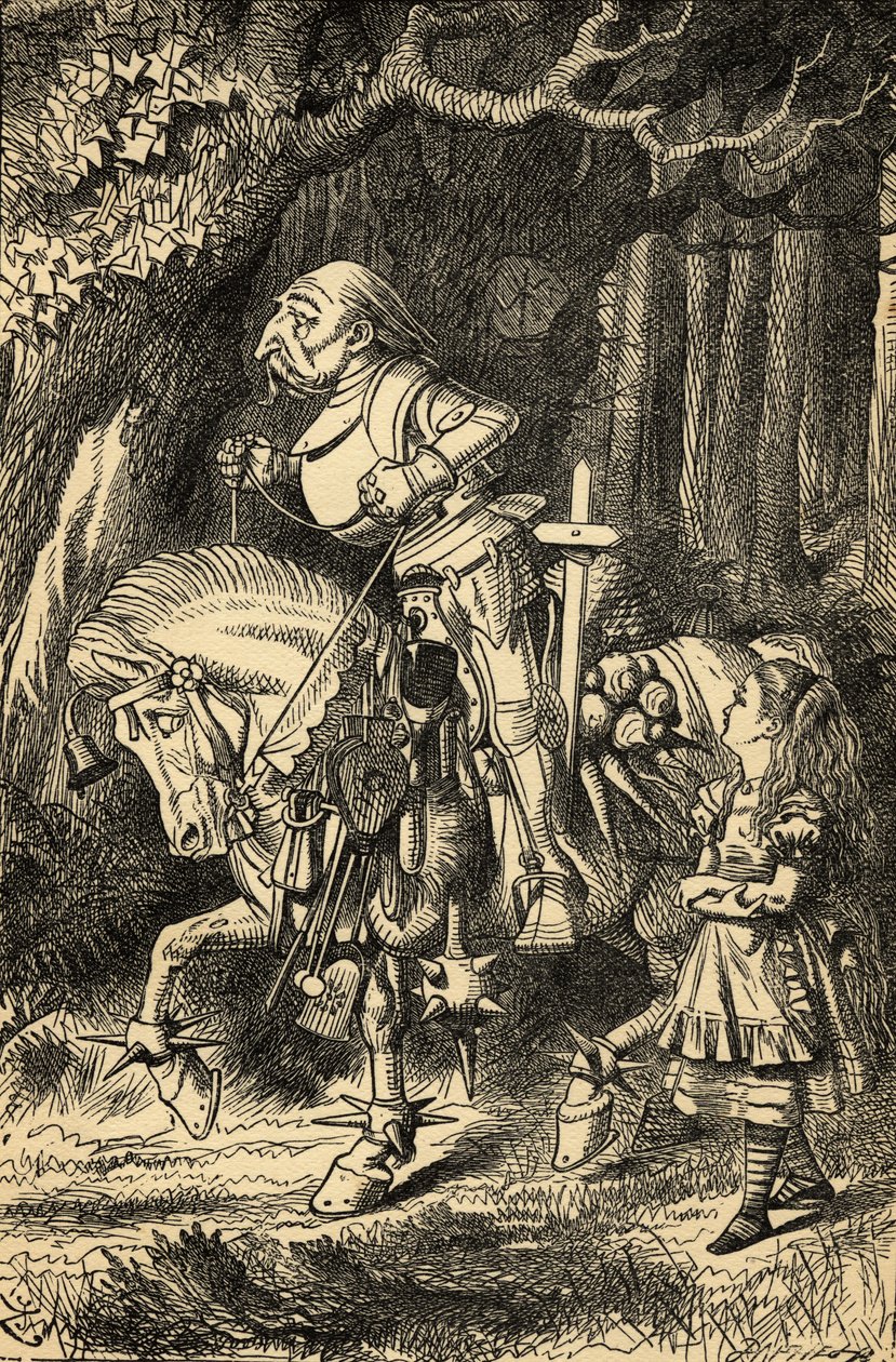 Alicja i Biały Rycerz, ilustracja z „Alicji w Krainie Czarów” Lewisa Carrolla (1832-98) opublikowana po raz pierwszy w 1865 r. autorstwa John Tenniel