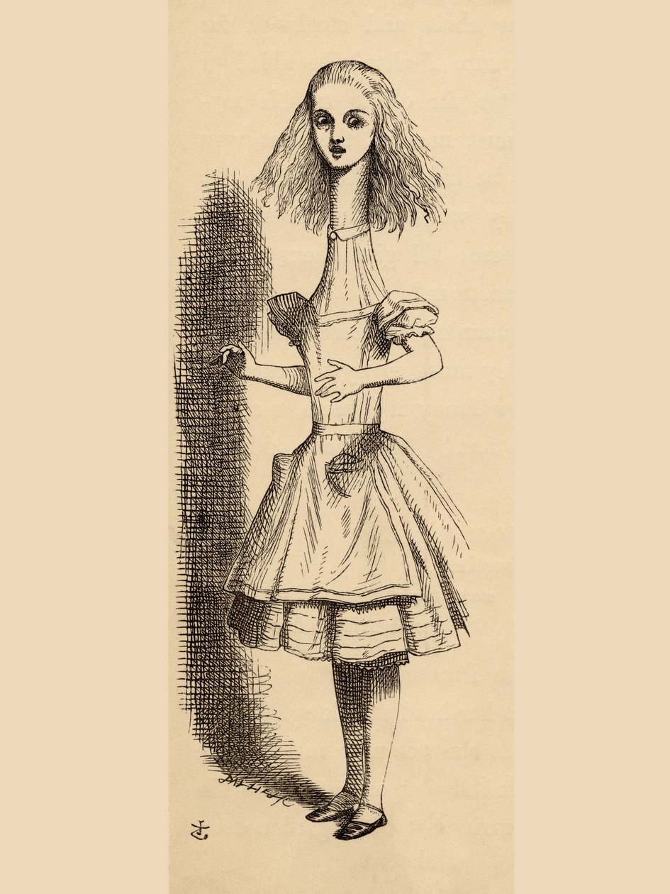 Alicja rośnie, z „Przygody Alicji w Krainie Czarów” Lewisa Carrolla, opublikowanej w 1891 roku autorstwa John Tenniel