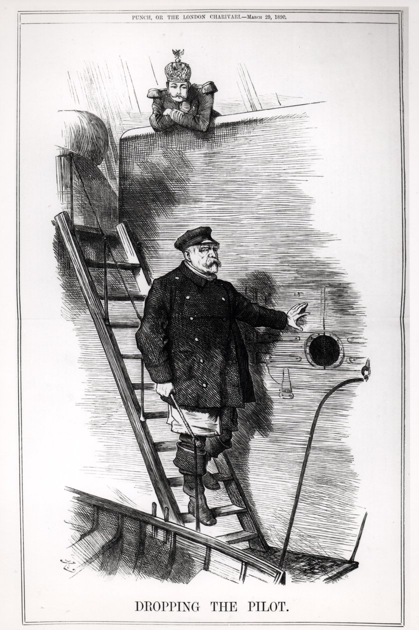 „Dropping the Pilot”, karykatura Otto von Bismarcka (1815-98) i Kaisera Wilhelma II (1859-1941) z „Punch or The London Charivari”, 29 marca 1890 autorstwa John Tenniel