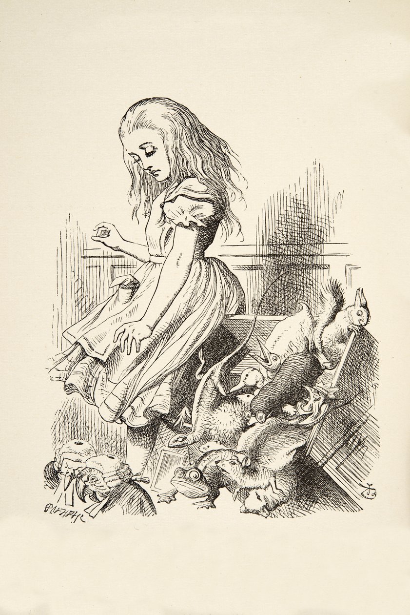 Giant Alice denerwuje ławę przysięgłych, z Alices Adventures in Wonderland Lewisa Carrolla (1832 - 98), opublikowanej w 1891 roku autorstwa John Tenniel