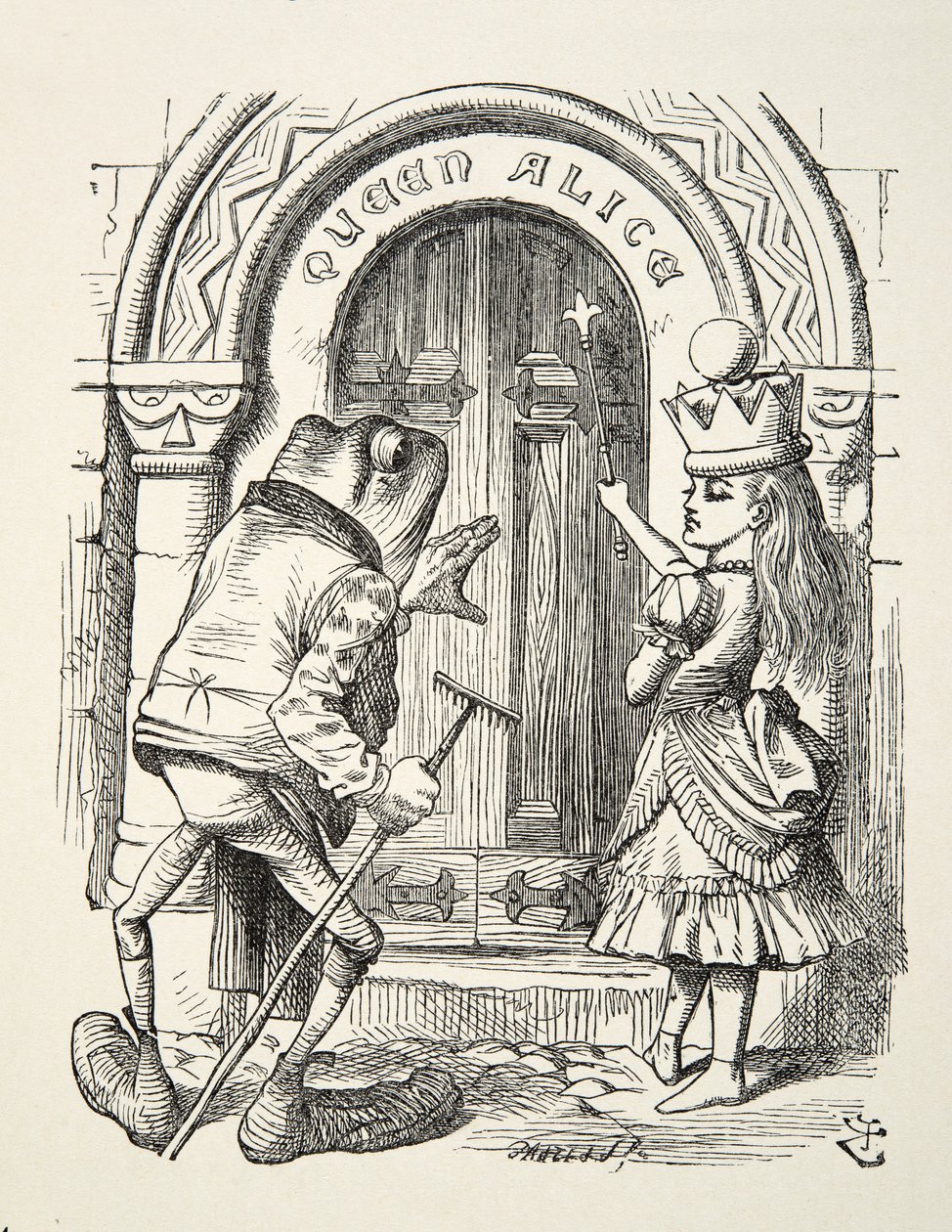 Królowa Alicja i żaba ilustracja z filmu Po drugiej stronie lustra Lewisa Carrolla (1832 - 98), 1872 autorstwa John Tenniel