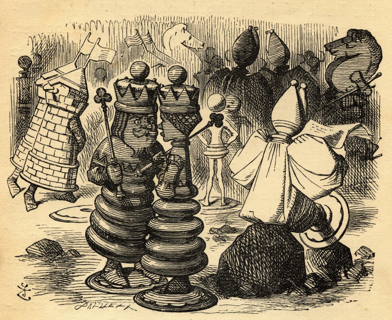 The Chess Players, ilustracja z „Through the Looking Glass” Lewisa Carrolla (1832-98) opublikowana po raz pierwszy w 1871 roku autorstwa John Tenniel