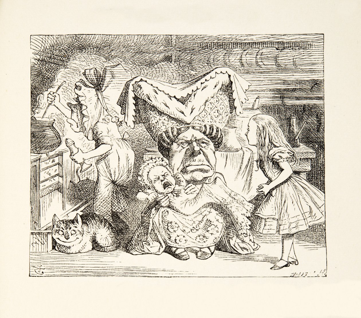 Księżna z rodziną, z Alicji w krainie czarów Lewisa Carrolla (1832 - 98), opublikowana w 1891 r. autorstwa John Tenniel