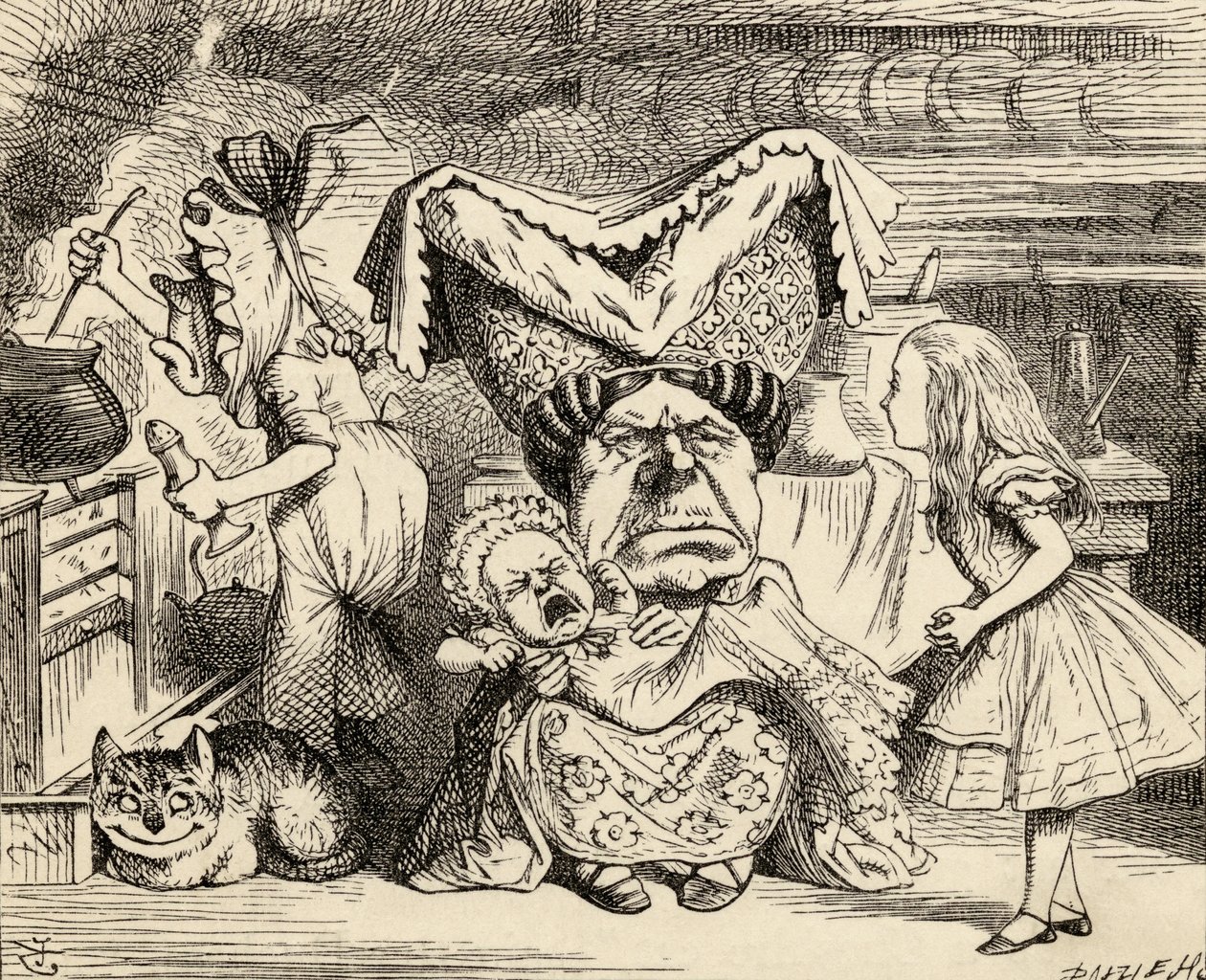 Księżna z rodziną, z „Przygód Alicji w Krainie Czarów” Lewisa Carrolla, opublikowana w 1891 r. autorstwa John Tenniel