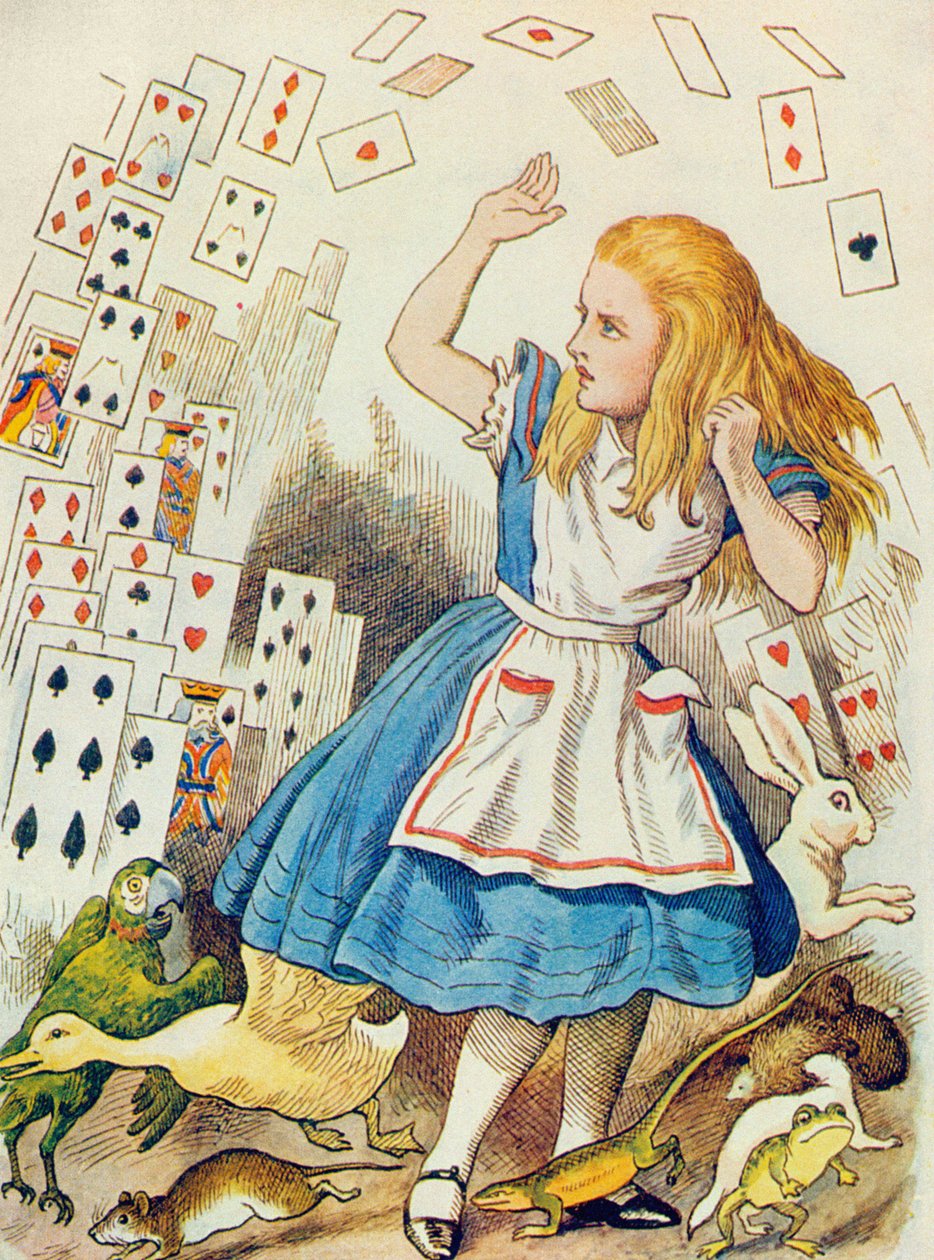 Prysznic kart, ilustracja z „Alicji w krainie czarów” Lewisa Carrolla (1832-98) autorstwa John Tenniel