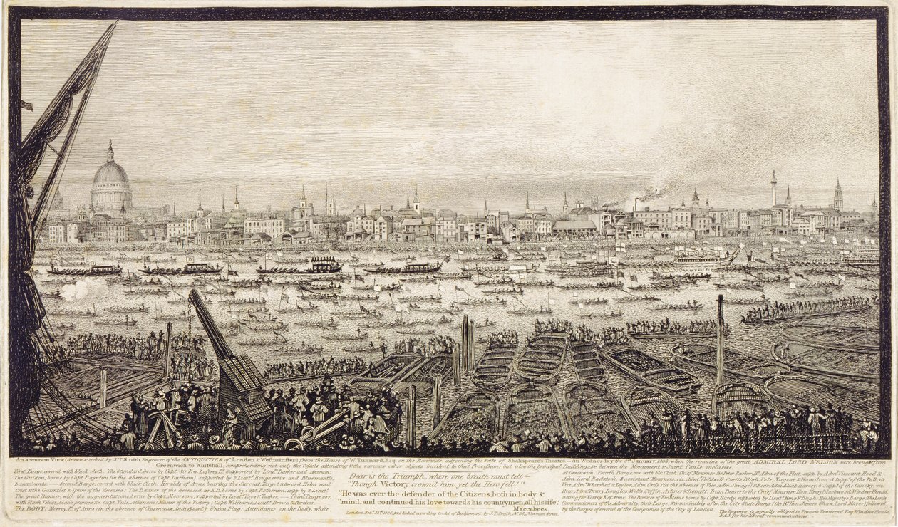 Szczątki Lorda Nelsona przewiezione w górę Tamizy z Greenwich do Whitehall, 8 stycznia 1806 r. autorstwa John Thomas Smith