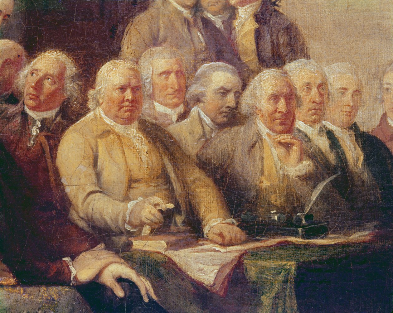 Sporządzanie Deklaracji Niepodległości, 28 czerwca 1776, ok. 1817 (szczegóły 702745) autorstwa John Trumbull