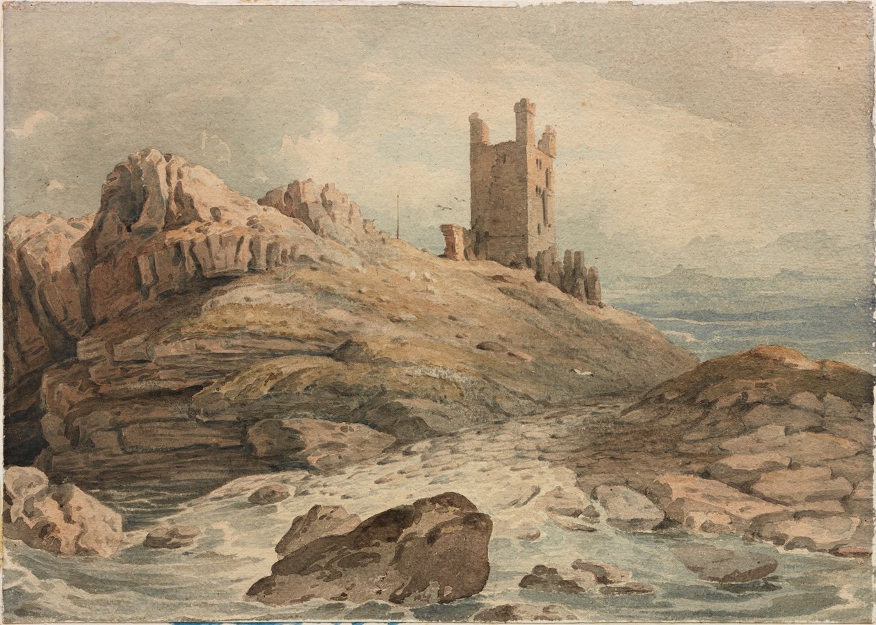 Zamek Dunstanburgh (ołówek i akwarela na papierze (na płycie)) autorstwa John Varley