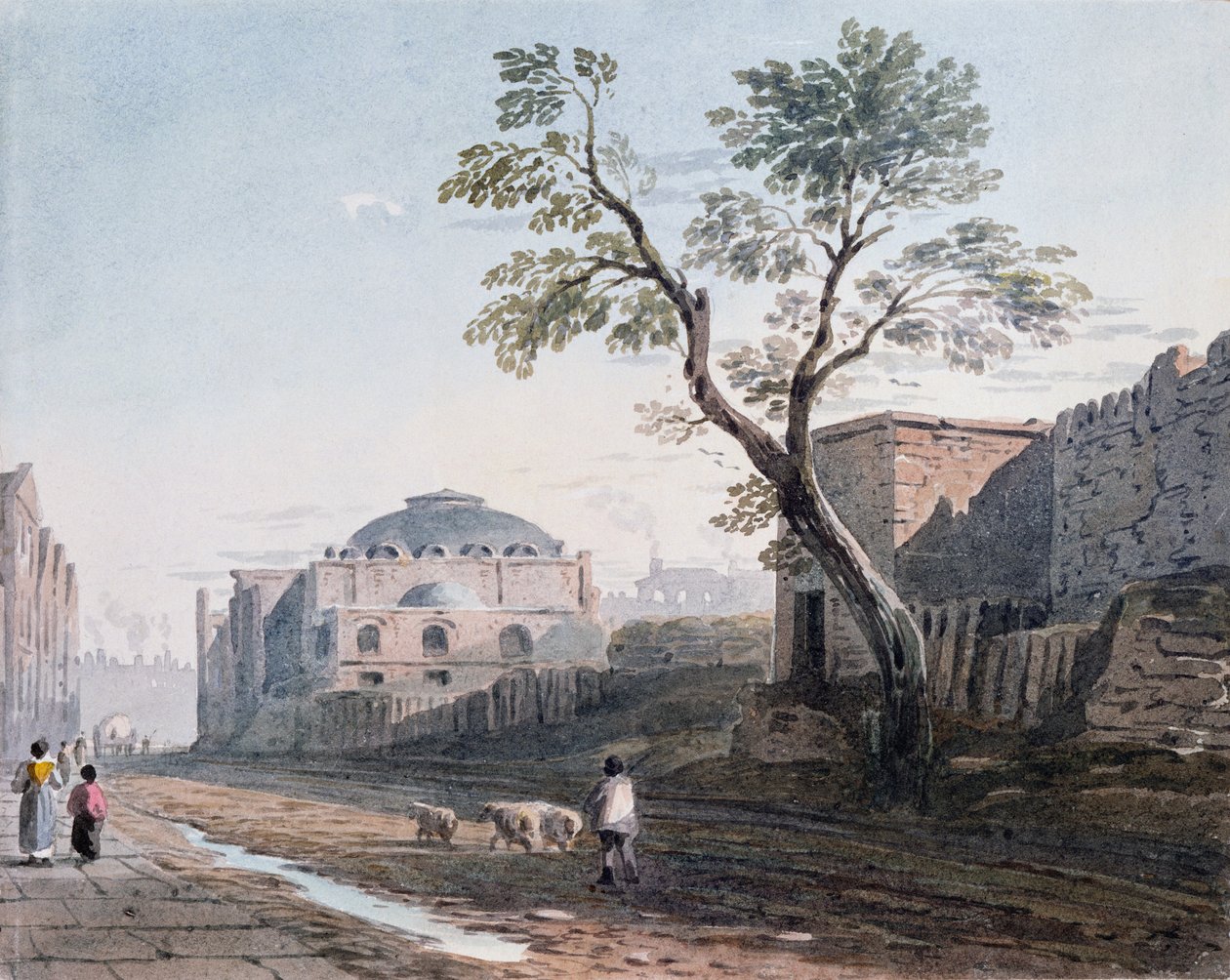Scotch Church i pozostałości muru londyńskiego, 1818 autorstwa John Varley