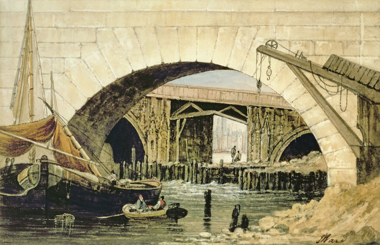 Barki zacumowane w pobliżu New London Bridge autorstwa John Ward