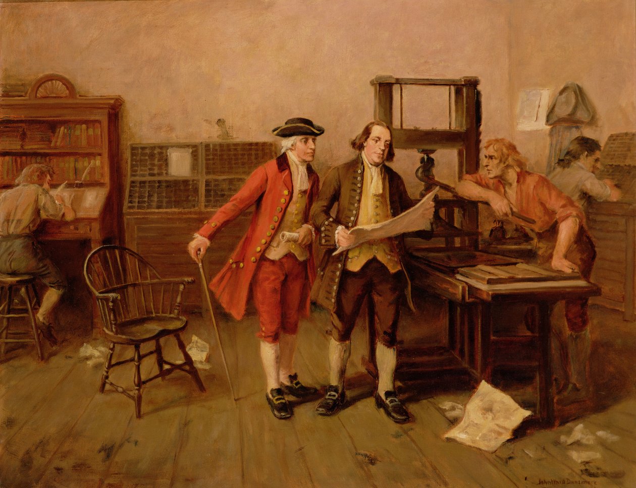 Benjamin Franklin, drukarz, ok. 1928 r. autorstwa John Ward Dunsmore