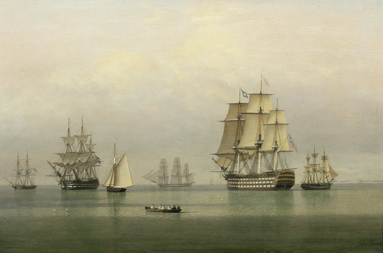 Okręty wojenne na spokojnym morzu autorstwa John Ward of Hull