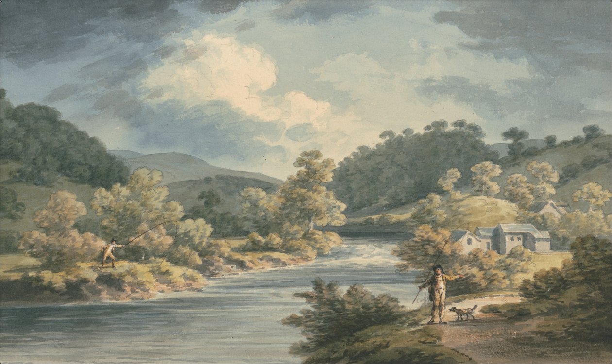 Rybak w Vale of Myfod, w miejscu gdzie stał pałac księżniczki Powis autorstwa John Warwick Smith
