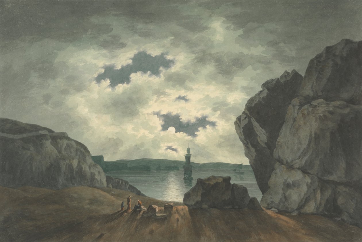 Scena zatoki w świetle księżyca autorstwa John Warwick Smith