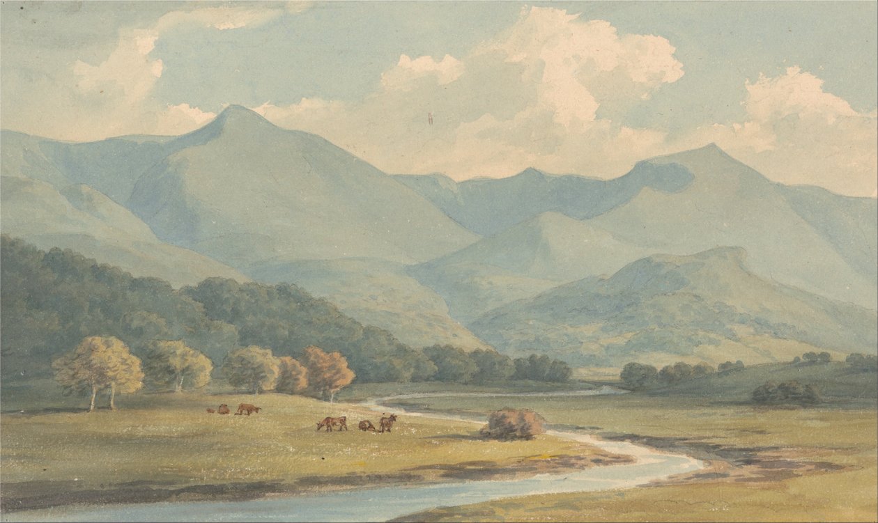Carnedd Llewelyn i Carnedd David, Carnarvonshire, widziane po drugiej stronie rzeki Ogwen autorstwa John Warwick Smith