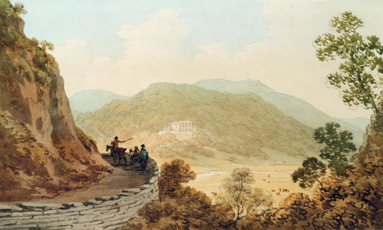 Tan y Bwlch, 1793 (pióro i atrament z toaletą na papierze) autorstwa John Warwick Smith