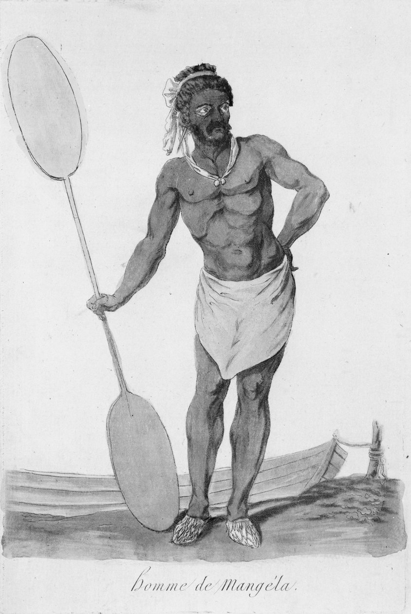 Stojący portret mężczyzny z Mangaia na Wyspach Cooka, trzymającego wiosło w prawej ręce autorstwa John Webber
