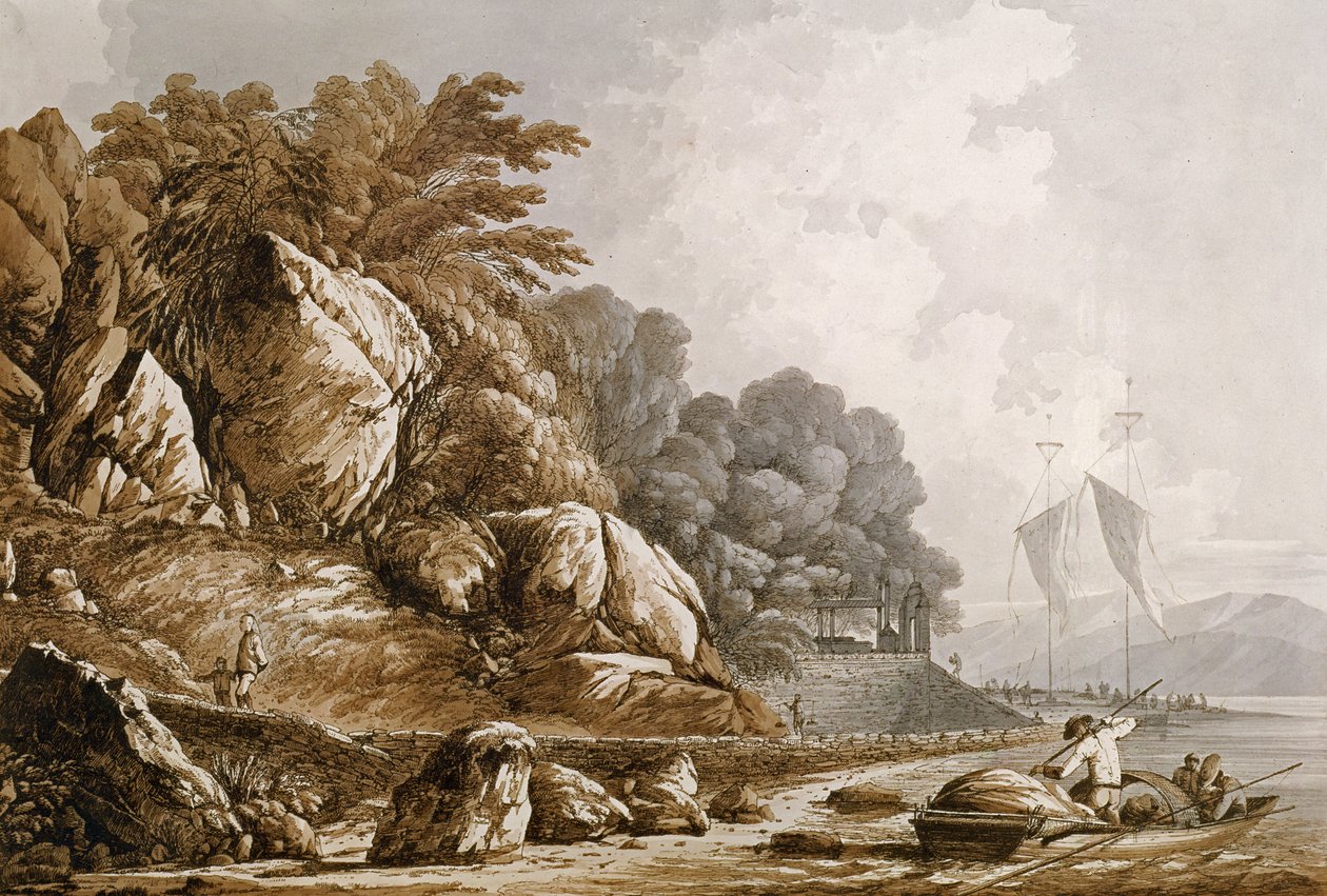 Widok w Makau, z „Widoków na morzach południowych”, wyd. 1788 autorstwa John Webber