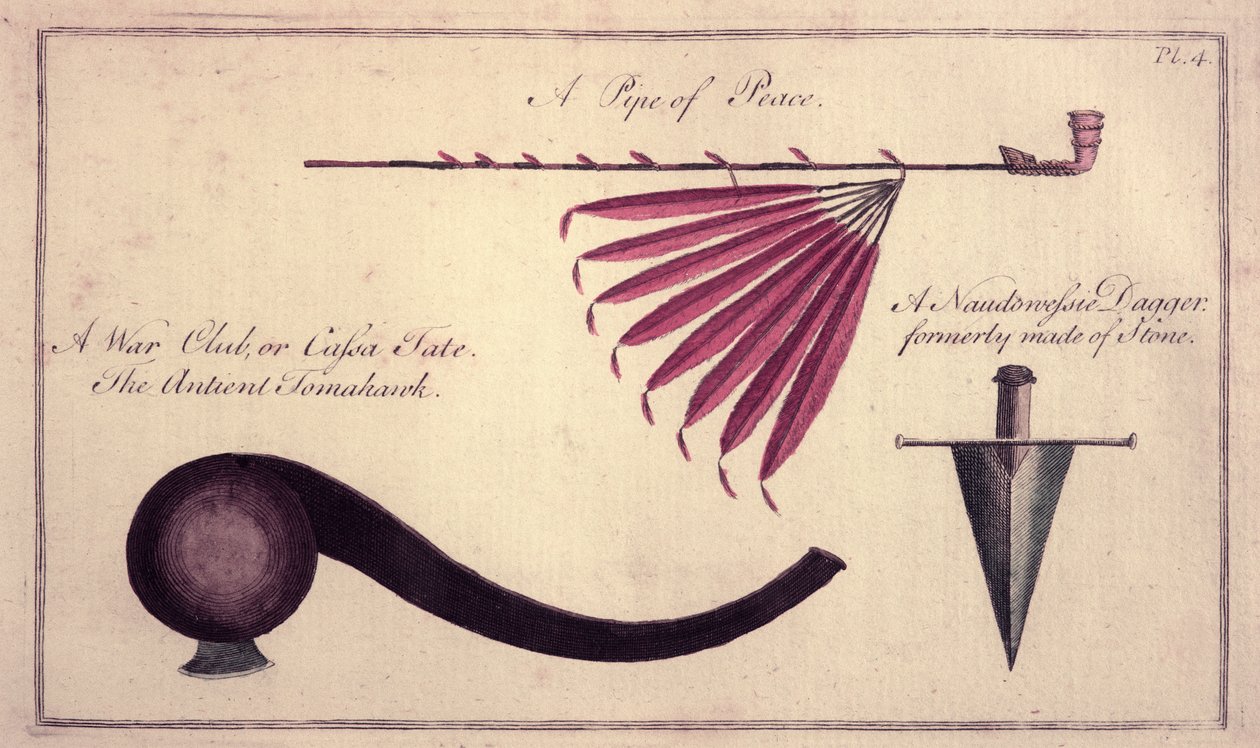 Starożytny tomahawk, fajka pokoju i sztylet, ok.1590 autorstwa John White