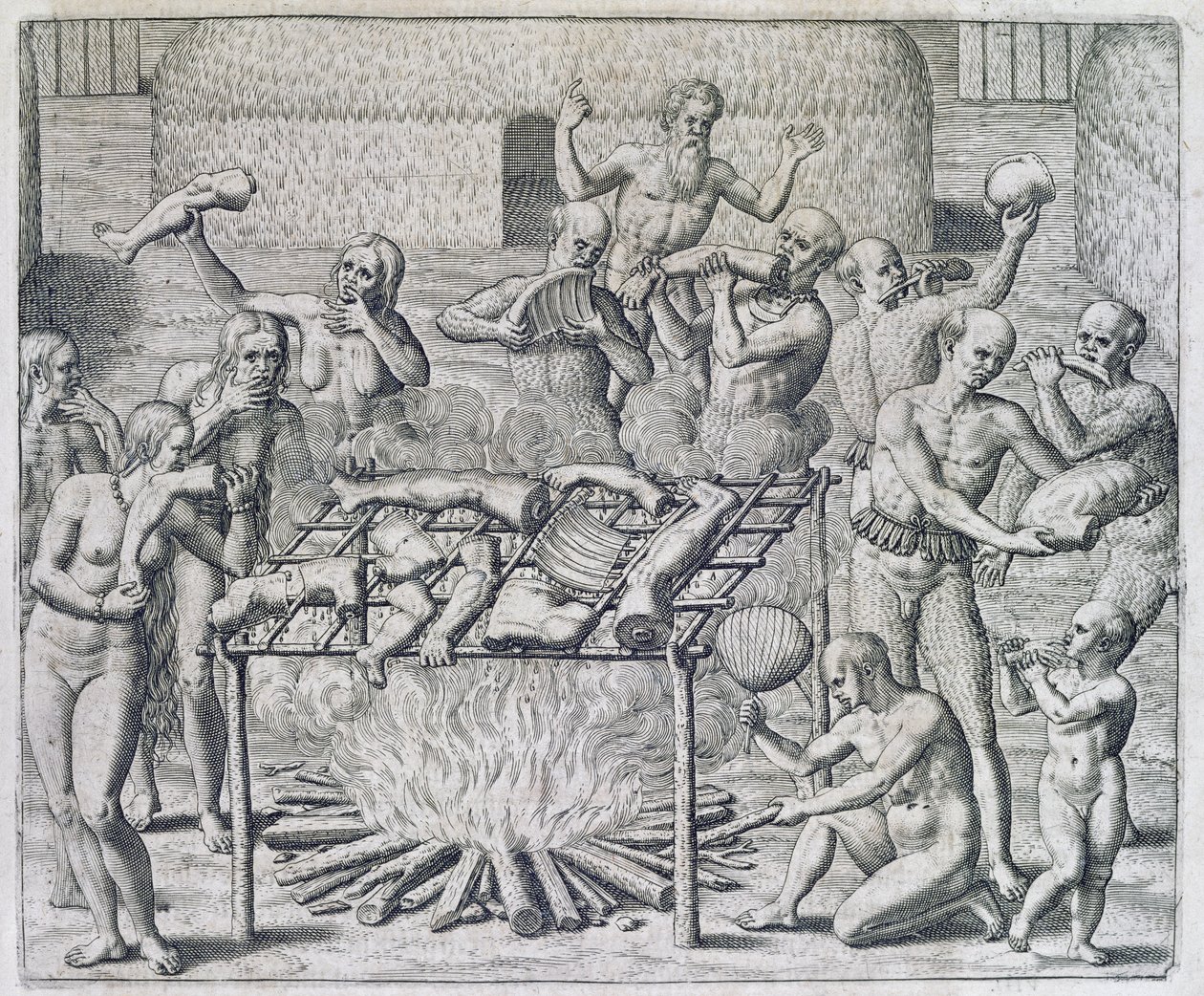 Święto kanibali, rytowane przez Theodora de Bry (1528-98) autorstwa John White