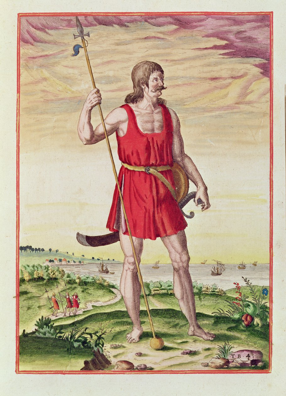 Człowiek z sąsiedniego plemienia do Piktów, z „Admiranda Narratio…”, ryty przez Theodore de Bry (1528-98) 1585-88 autorstwa John White