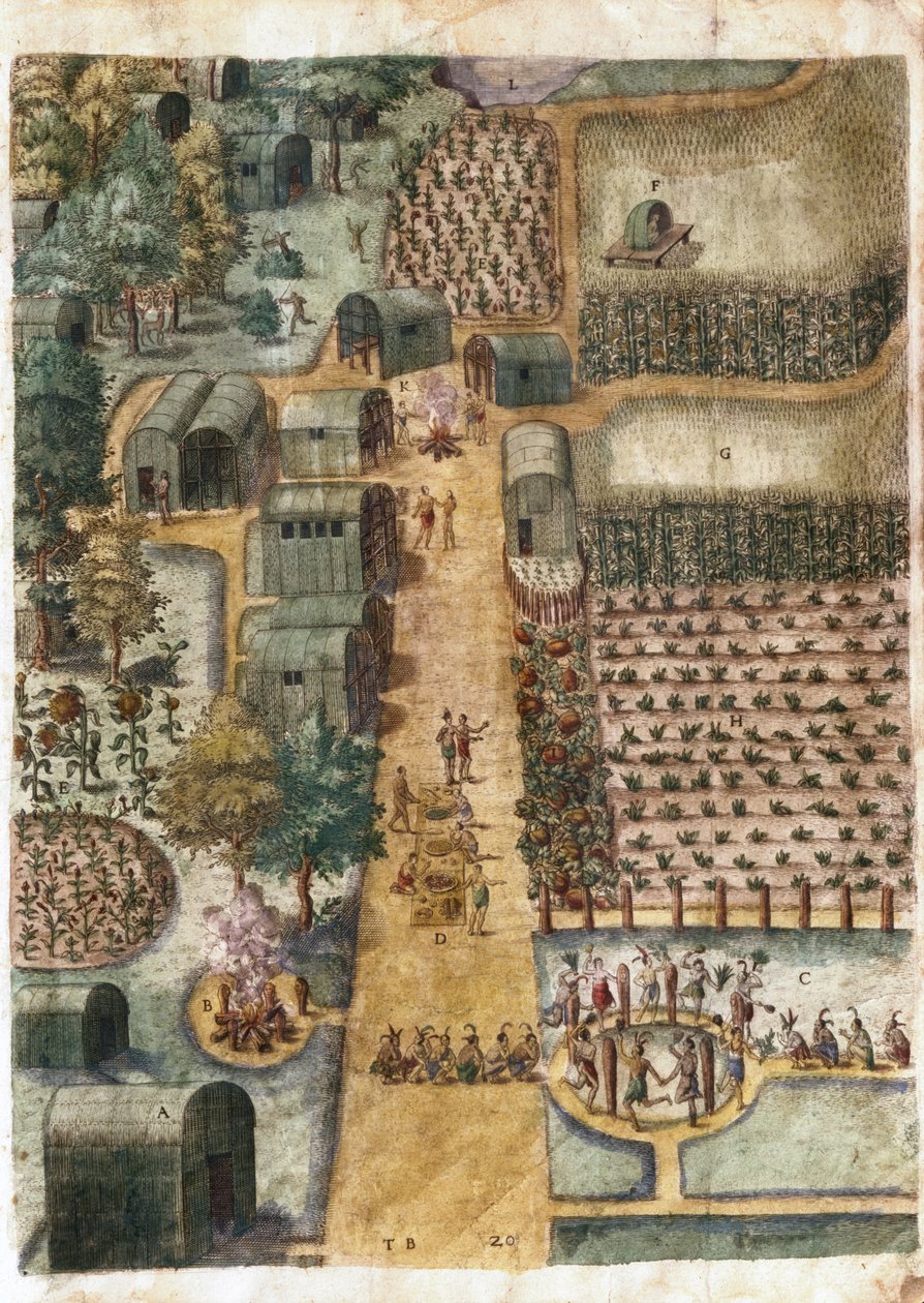 Wioska indyjska Secoton, ok. 1570-80 (patrz 1692) autorstwa John White
