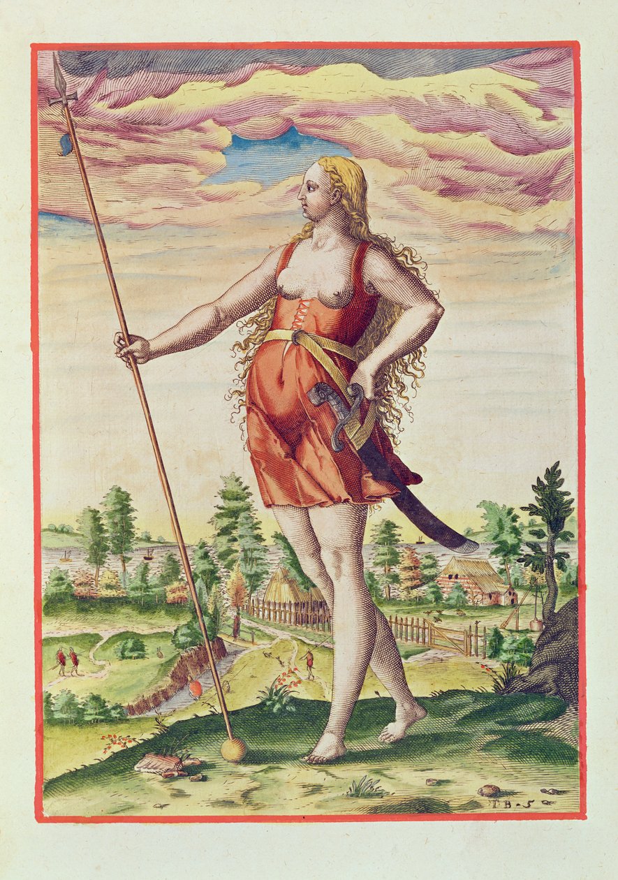 Młoda kobieta z sąsiedniego plemienia do Piktów, z „Admiranda Narratio...”, ryty przez Theodore de Bry (1528-98) 1585-88 autorstwa John White