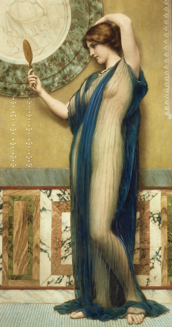 Fair Reflection (fotograwer ręcznie kolorowany) autorstwa John William Godward