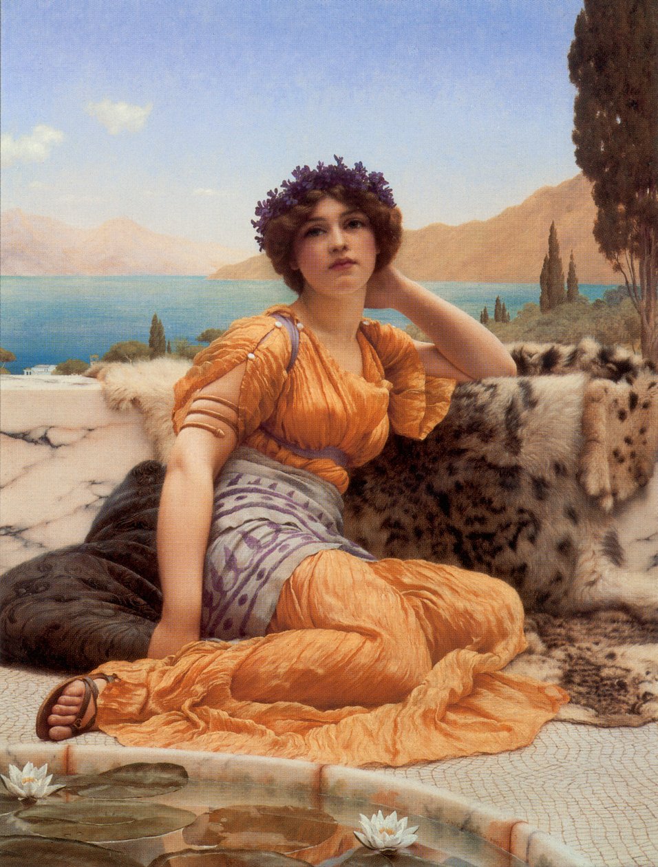 Z wiankiem z fiołków i szatą szafranowego odcienia autorstwa John William Godward
