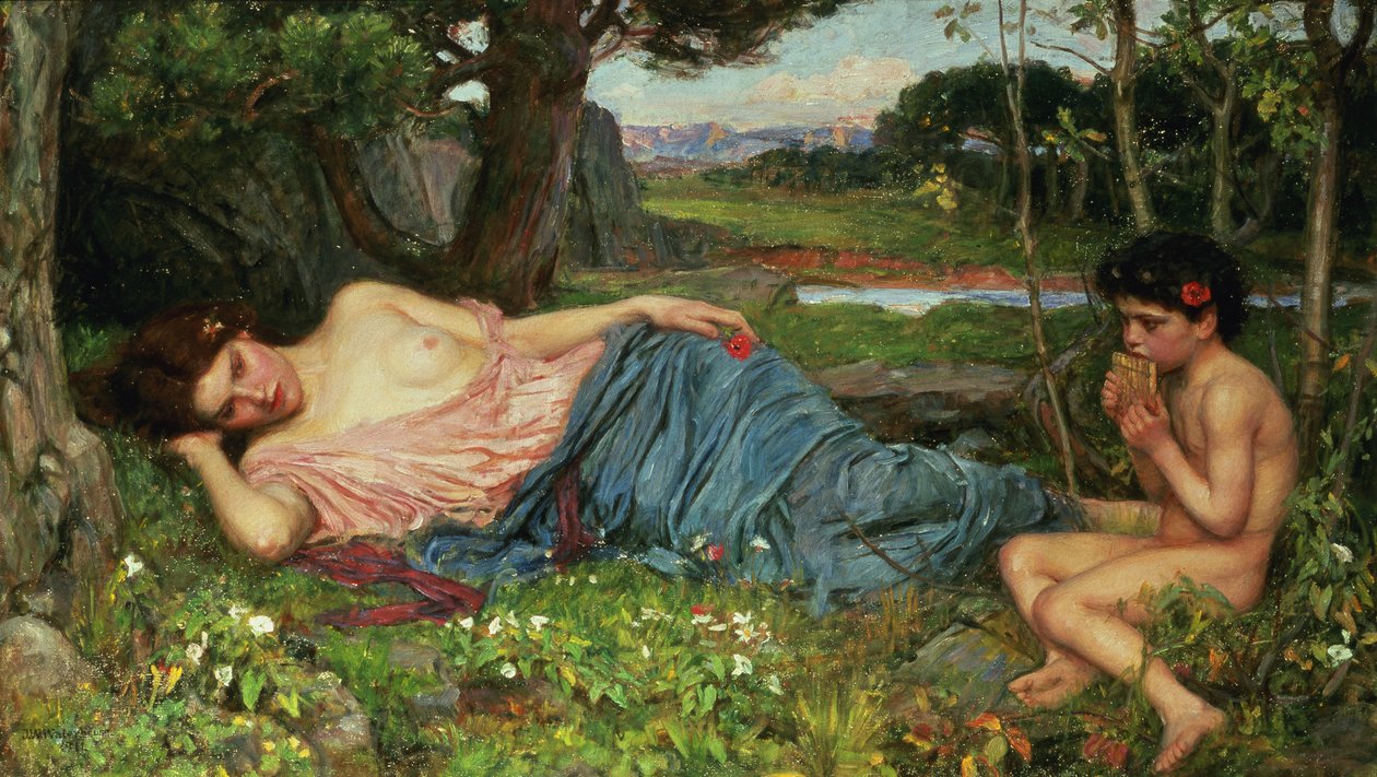 Posłuchaj moich słodkich rurek, 1911 autorstwa John William Waterhouse