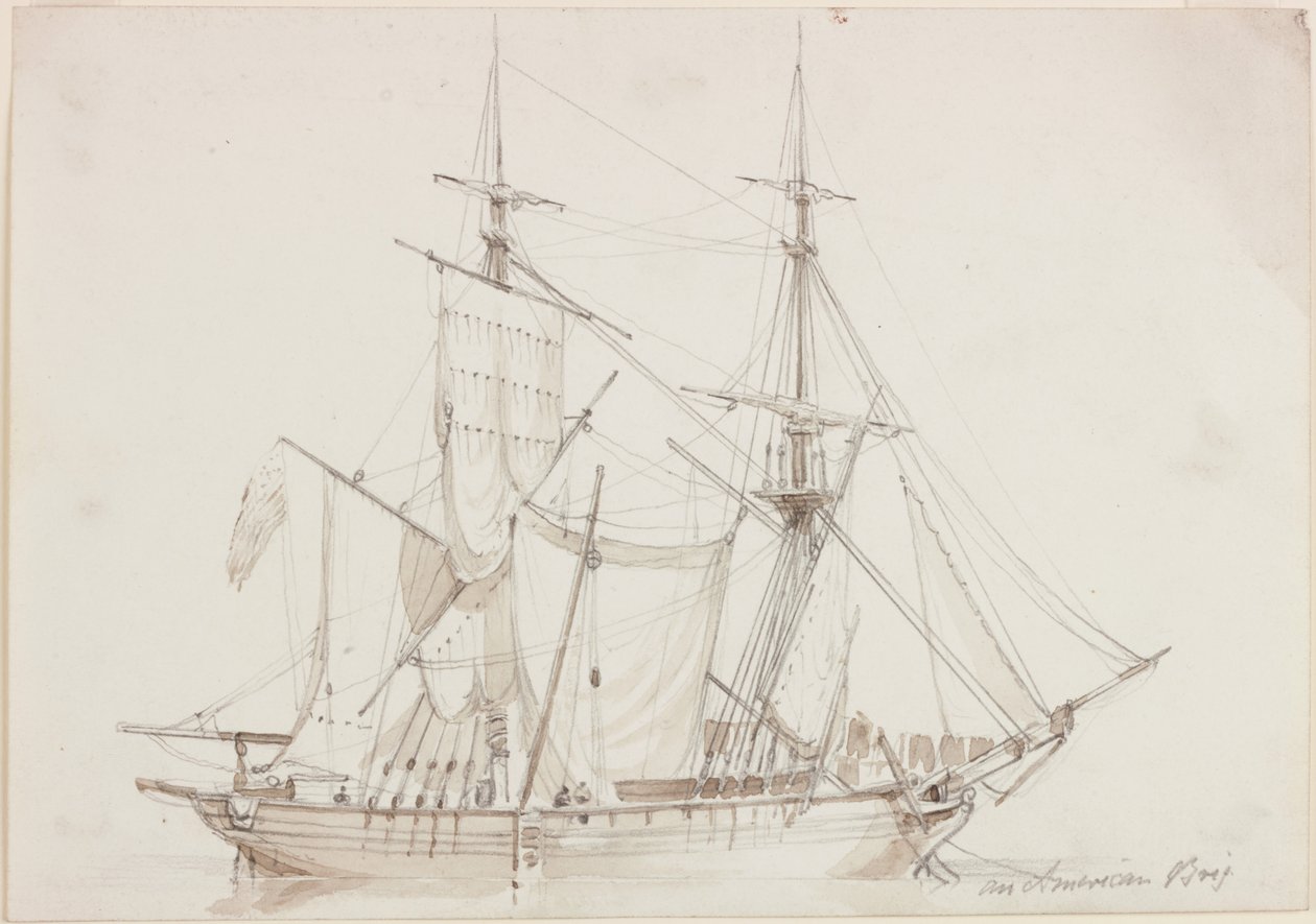 Amerykański bryg (ołówek i akwarela na papierze) autorstwa John Wilson Carmichael