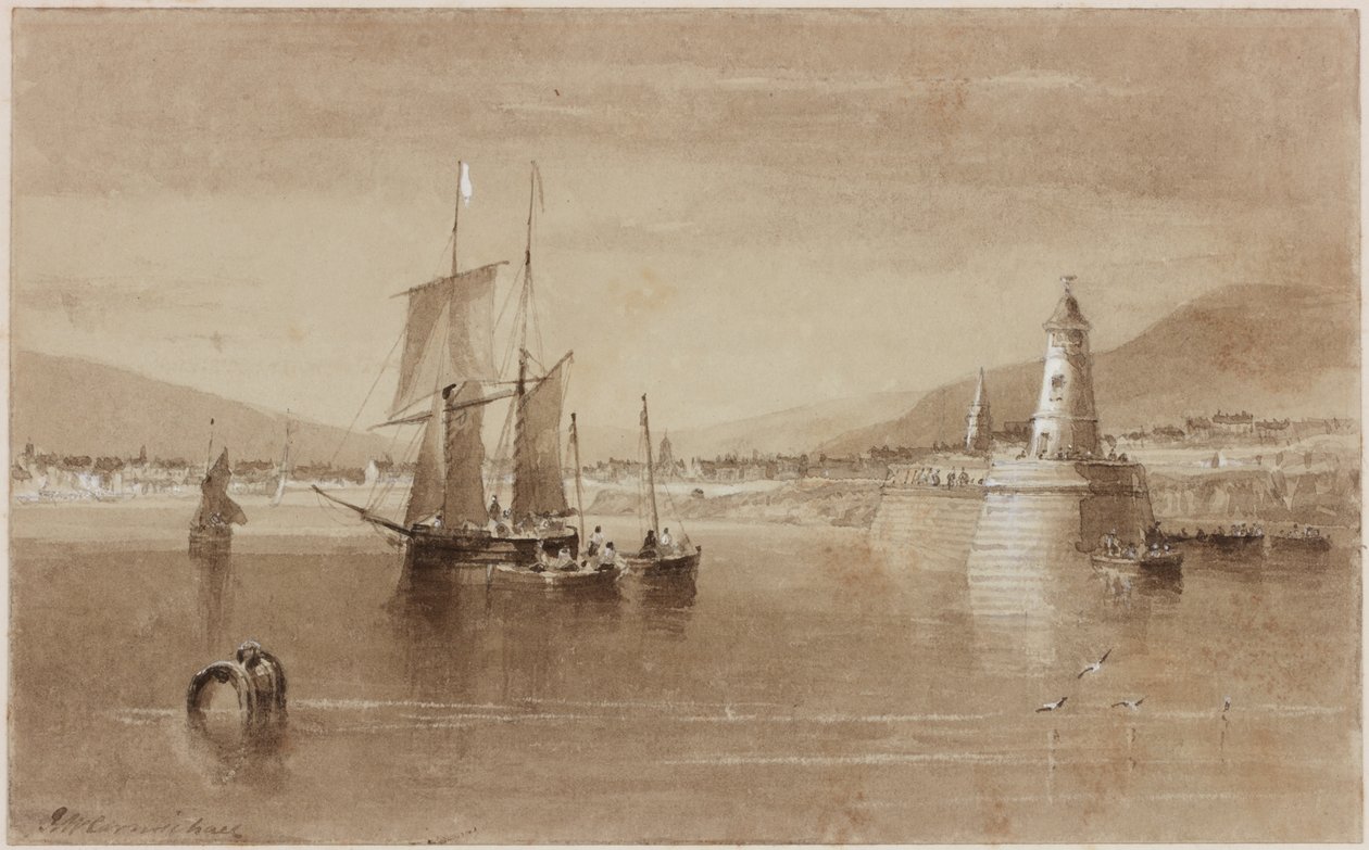 Berwick on Tweed (tusz (sepia) na papierze) autorstwa John Wilson Carmichael
