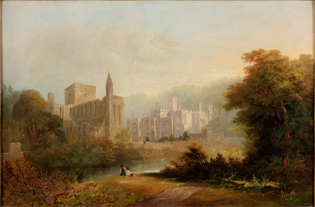 Brinkburn Grange i ruiny Brinkburn Priory, 1834 r. autorstwa John Wilson Carmichael