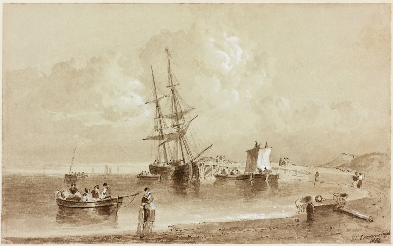 Zatoka Budle, Northumberland (tusz (sepia) na papierze) autorstwa John Wilson Carmichael