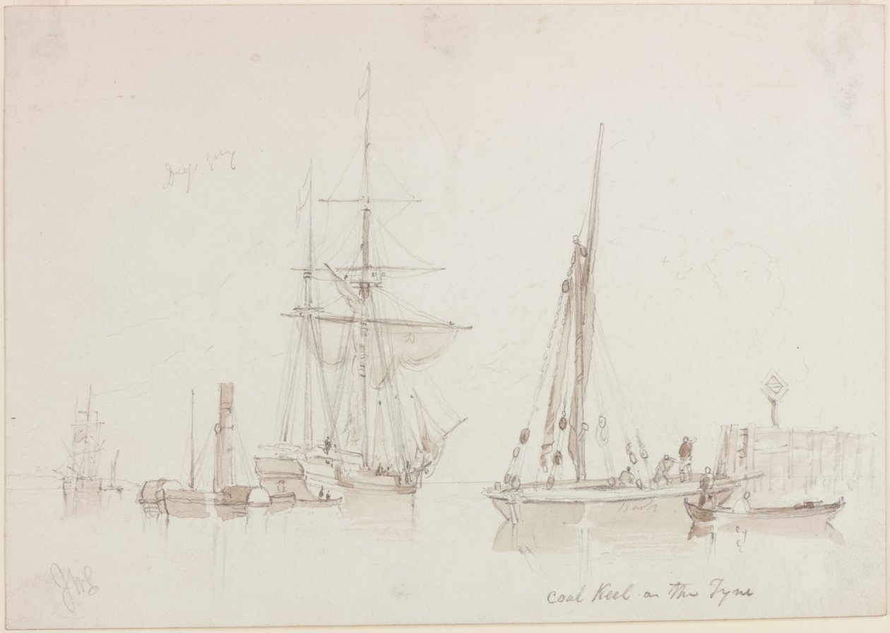 Keel Coal on the Tyne (ołówek i akwarela (monochromatyczny) na papierze (krem)) autorstwa John Wilson Carmichael