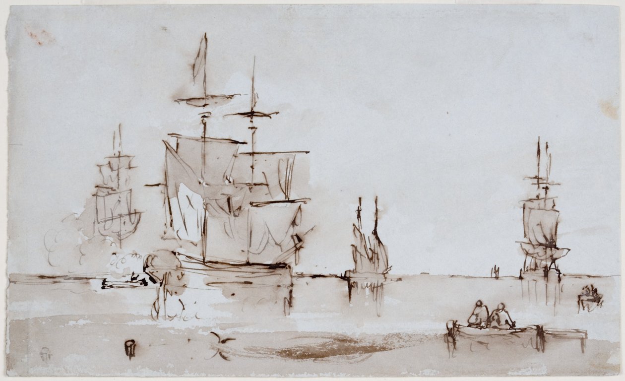 Studium kompozycyjne dla pejzażu morskiego (tusz (wash)) autorstwa John Wilson Carmichael