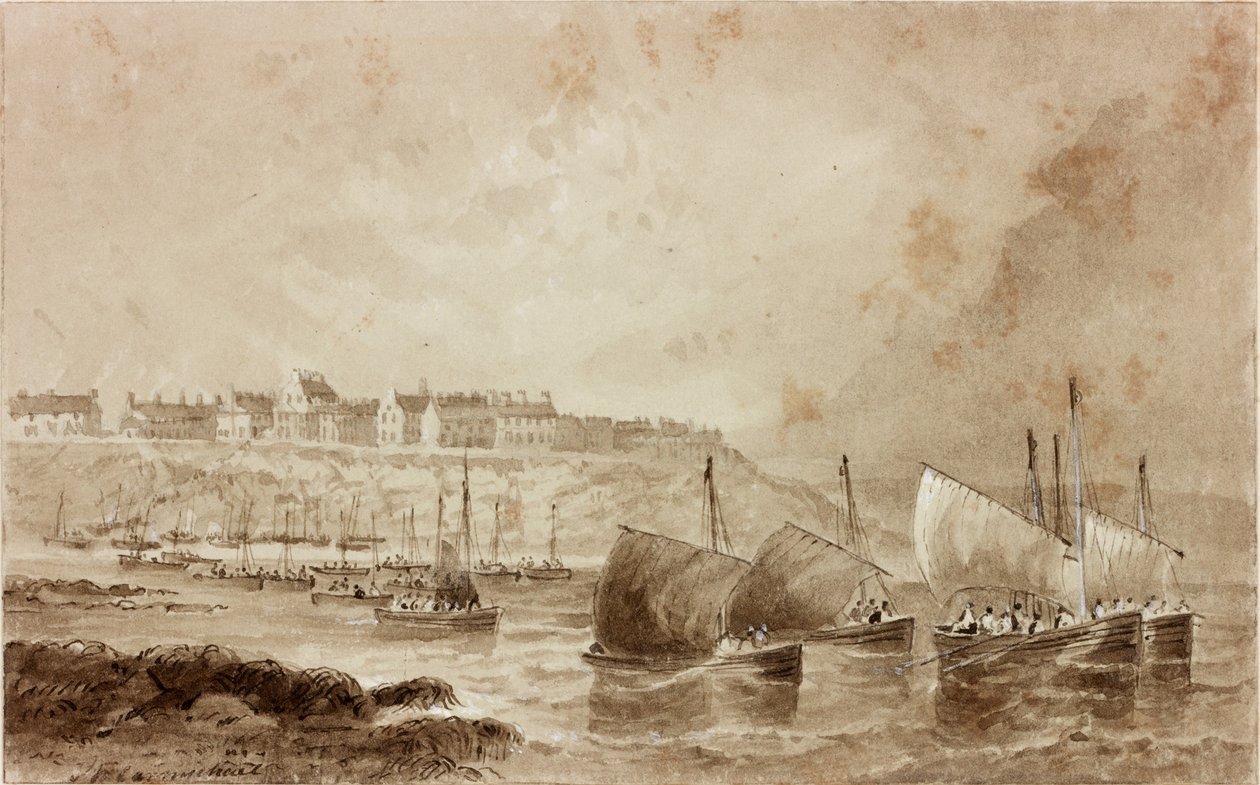 Cullercoats (tusz (sepia) na papierze) autorstwa John Wilson Carmichael