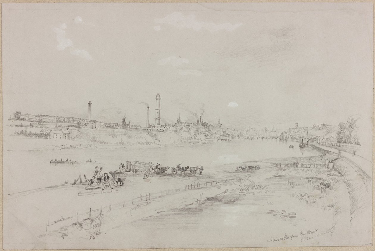 Newcastle upon Tyne z Zachodu, 1837 (pne i ołówek na papierze) autorstwa John Wilson Carmichael